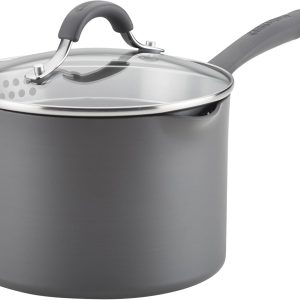 Circulon Radiance Hard-Anodized Nonstick Straining Saucepan, 3-Quart, Gray