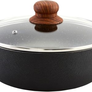 IMUSA USA Black 4.4Qt Stone Caldero with Woodlook Handles and Knob, 4.4 Quart