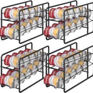 MOOACE 4 Pack Can Dispenser Rack, Stackable Can Storage Organizer Holder for Canned Food Kitchen Cabinet Pantry Countertop, Black